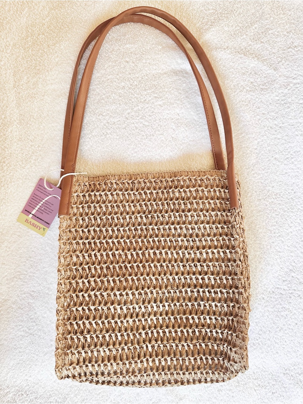 NWT Gyal Bashy Woven Straw Tote Bag Shoulder Strap Beach Vacation Boho
